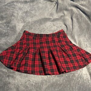 Divided Red and Black Plaid Skater Skirt
